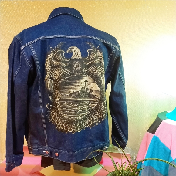 Store Close Mid Of Nov!!Black Market Art Company Eagle Denim Jacket - Picture 1 of 8